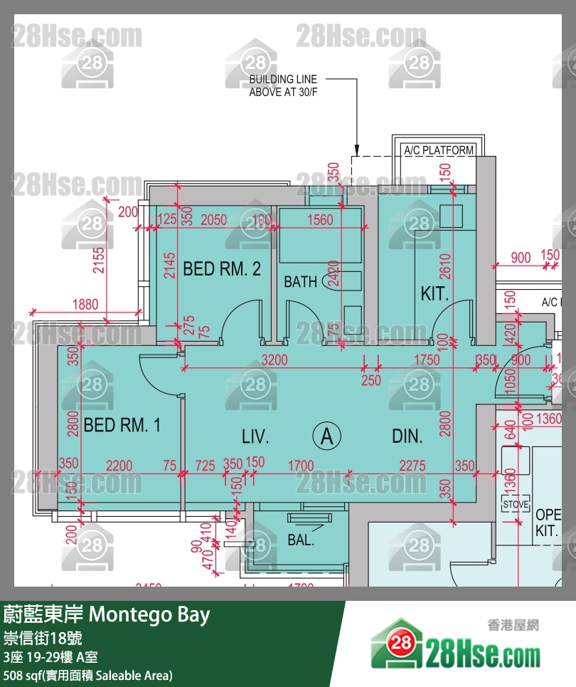 蔚蓝东岸 3座 19楼 A室 平面图