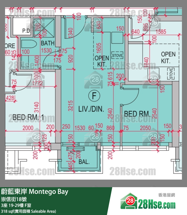 蔚蓝东岸 3座 27楼 F室 平面图