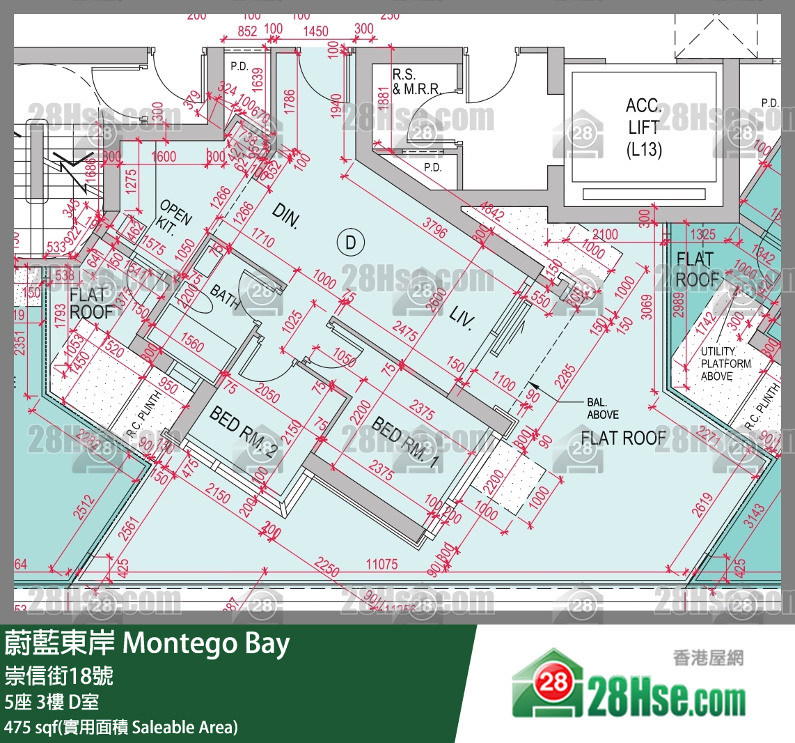 蔚藍東岸 5座 3樓 D室 平面圖