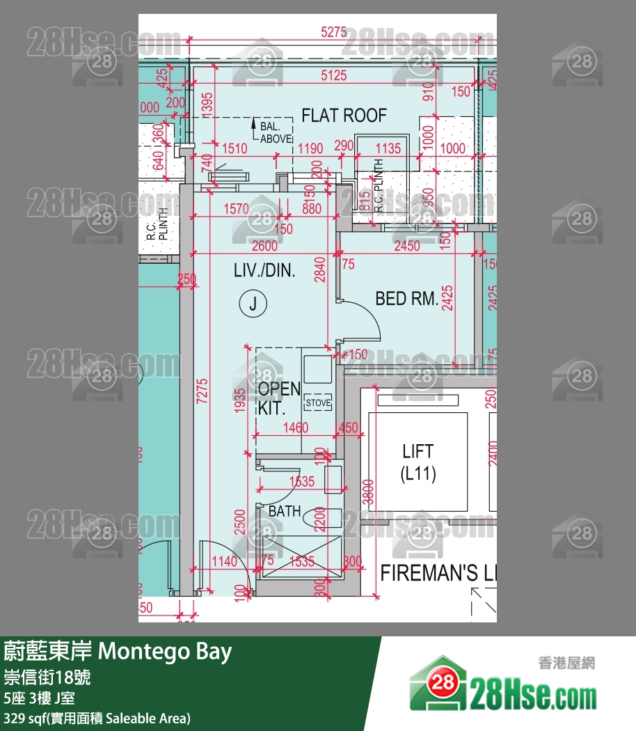 蔚藍東岸 5座 3樓 J室 平面圖