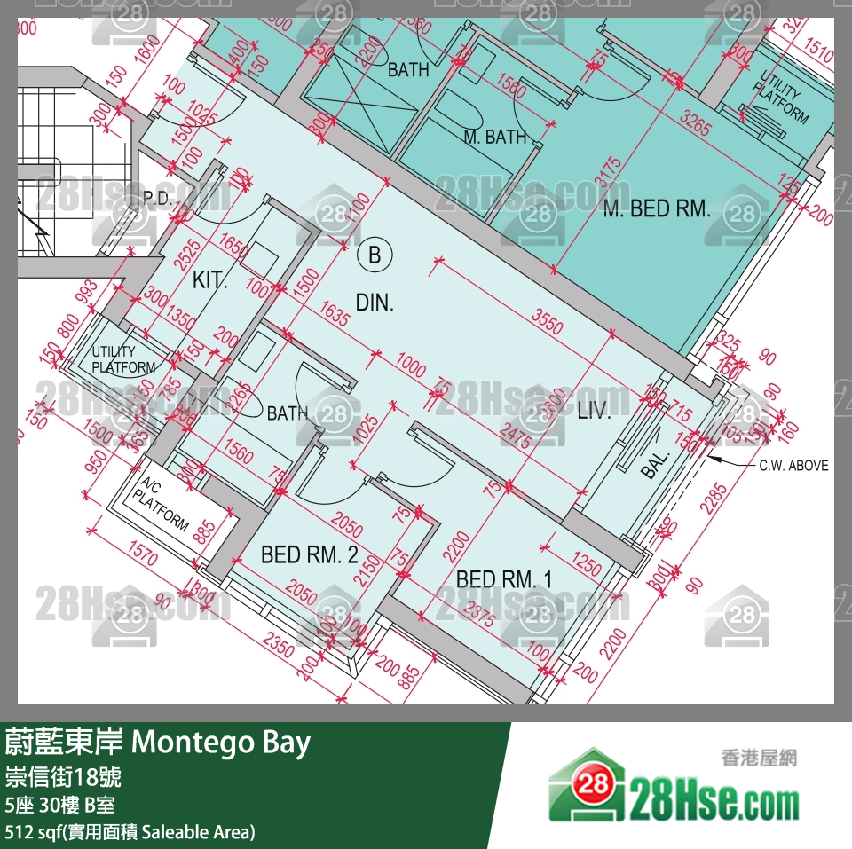 蔚藍東岸 5座 30樓 B室 平面圖