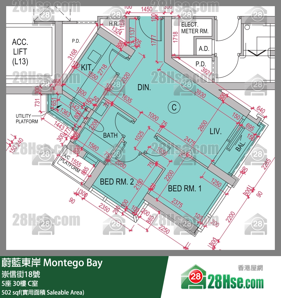 蔚藍東岸 5座 30樓 C室 平面圖