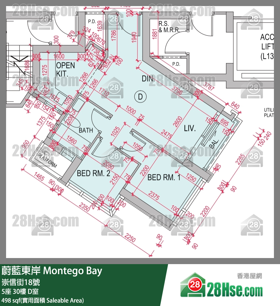 蔚藍東岸 5座 30樓 D室 平面圖