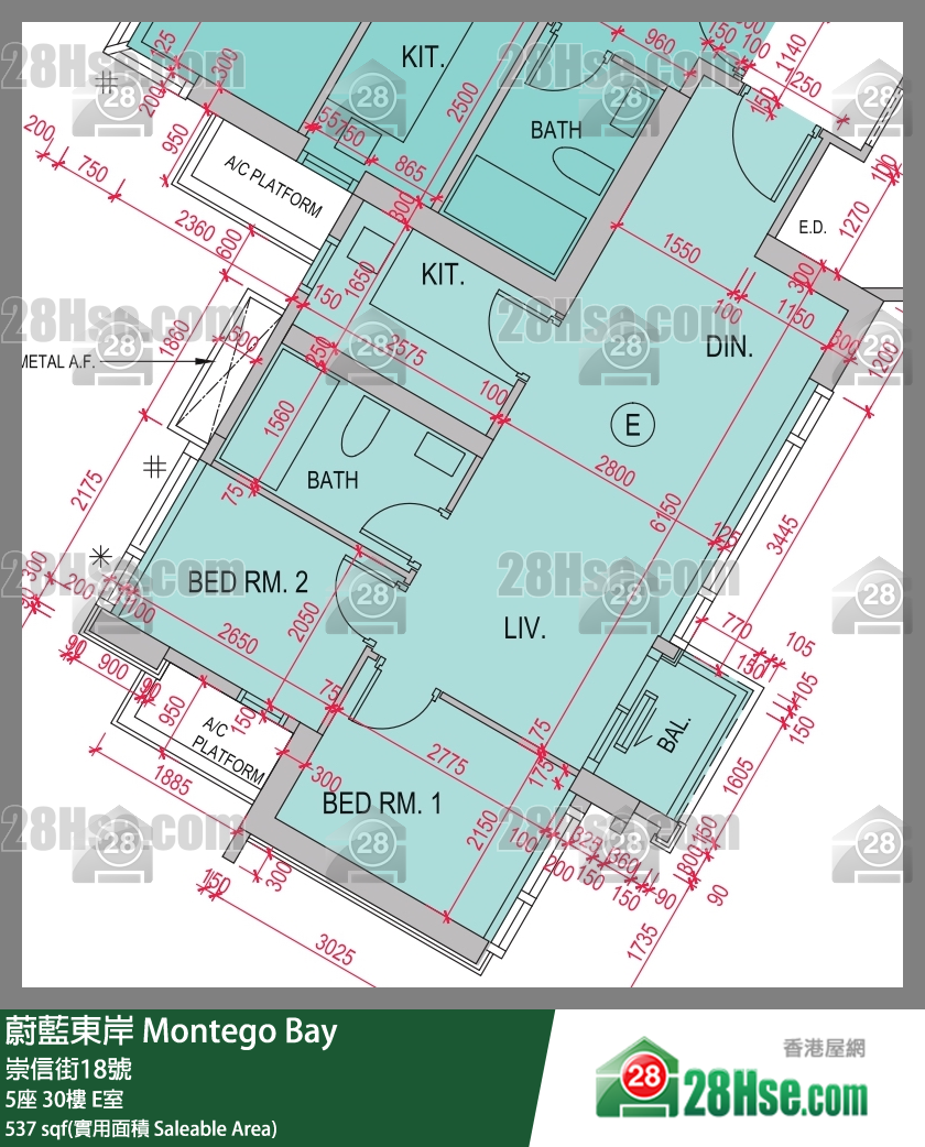 蔚藍東岸 5座 30樓 E室 平面圖