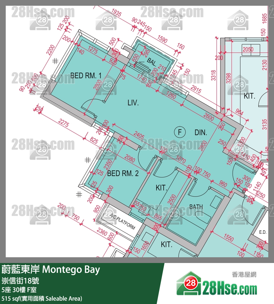 蔚藍東岸 5座 30樓 F室 平面圖