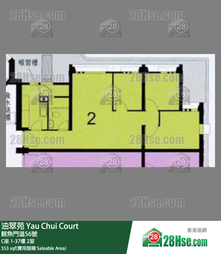 油翠苑 C座 34樓 2室 平面圖