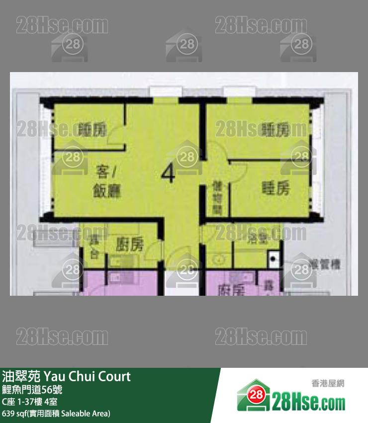 油翠苑 C座 22樓 4室 平面圖