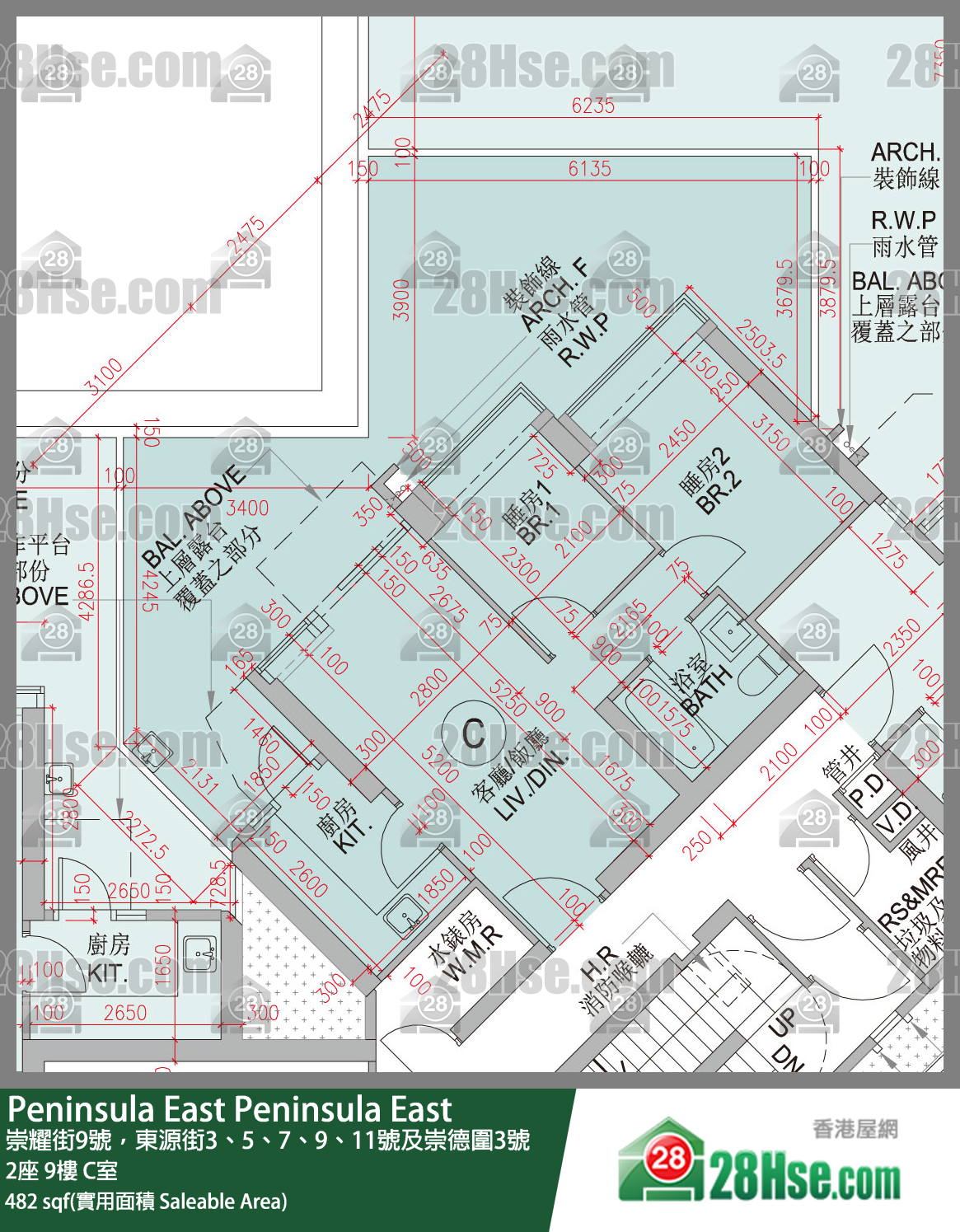 Peninsula East 2座 9楼 C室 平面图
