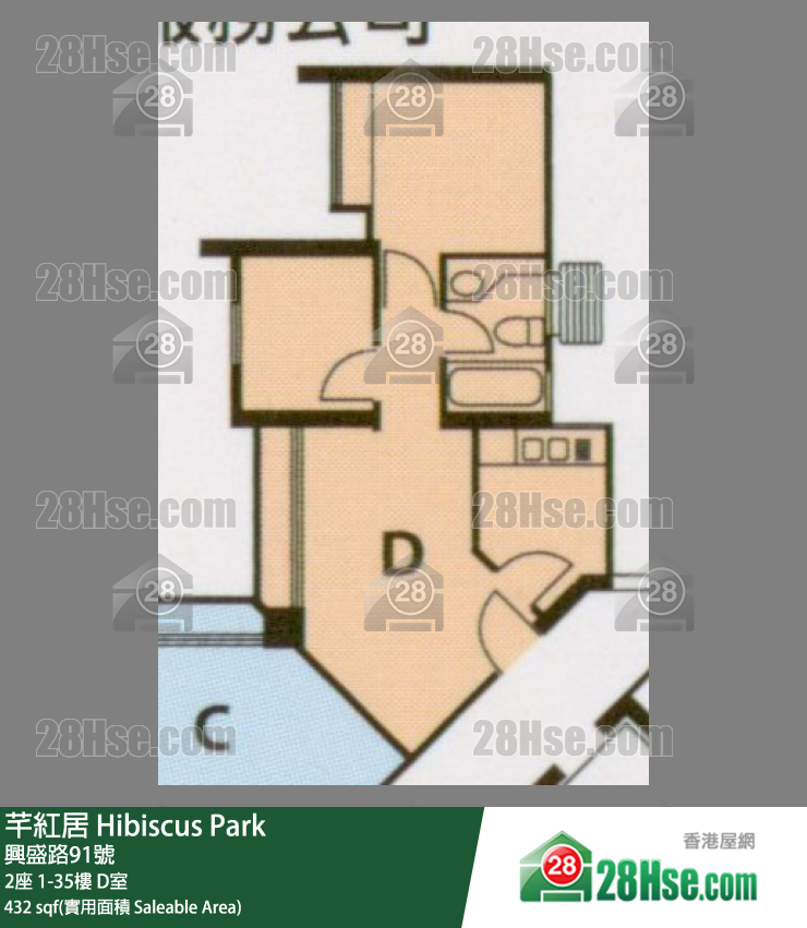 芊紅居 2座4樓 D室 平面圖