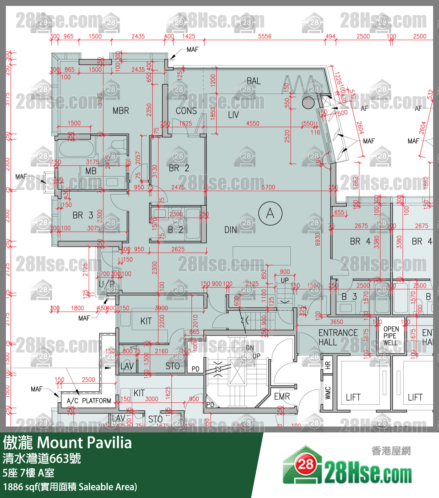 傲瀧 單位平面圖(由 28Hse 提供)