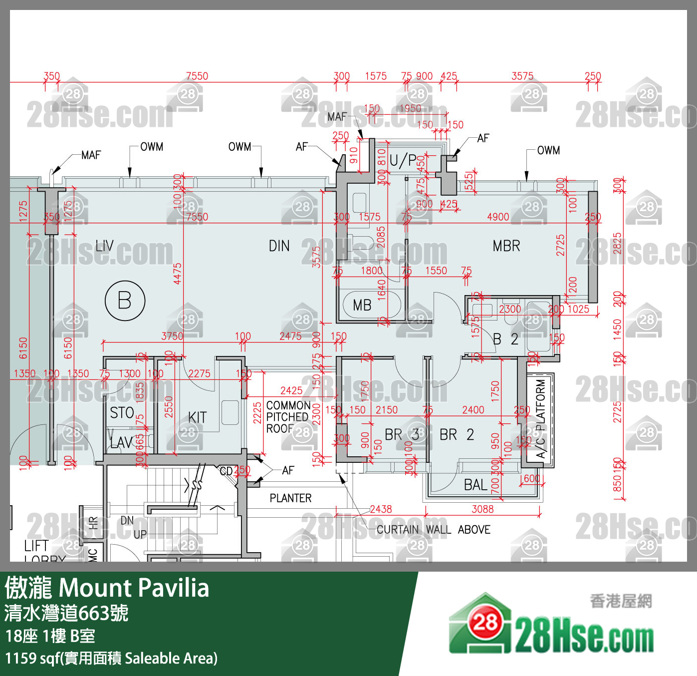 傲瀧 18座 1樓 B室 平面圖
