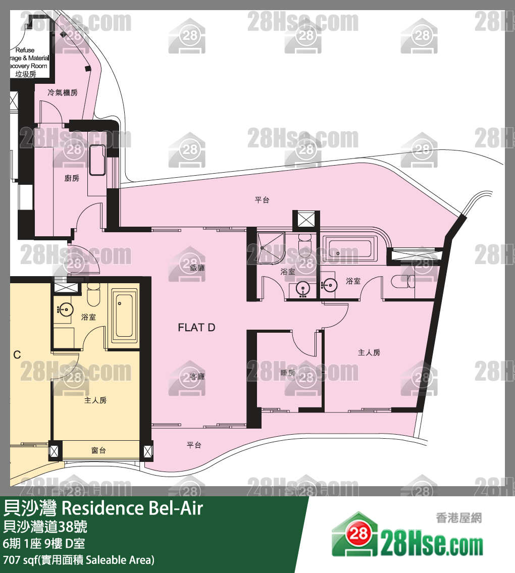 貝沙灣 6期1座9樓 D室 平面圖