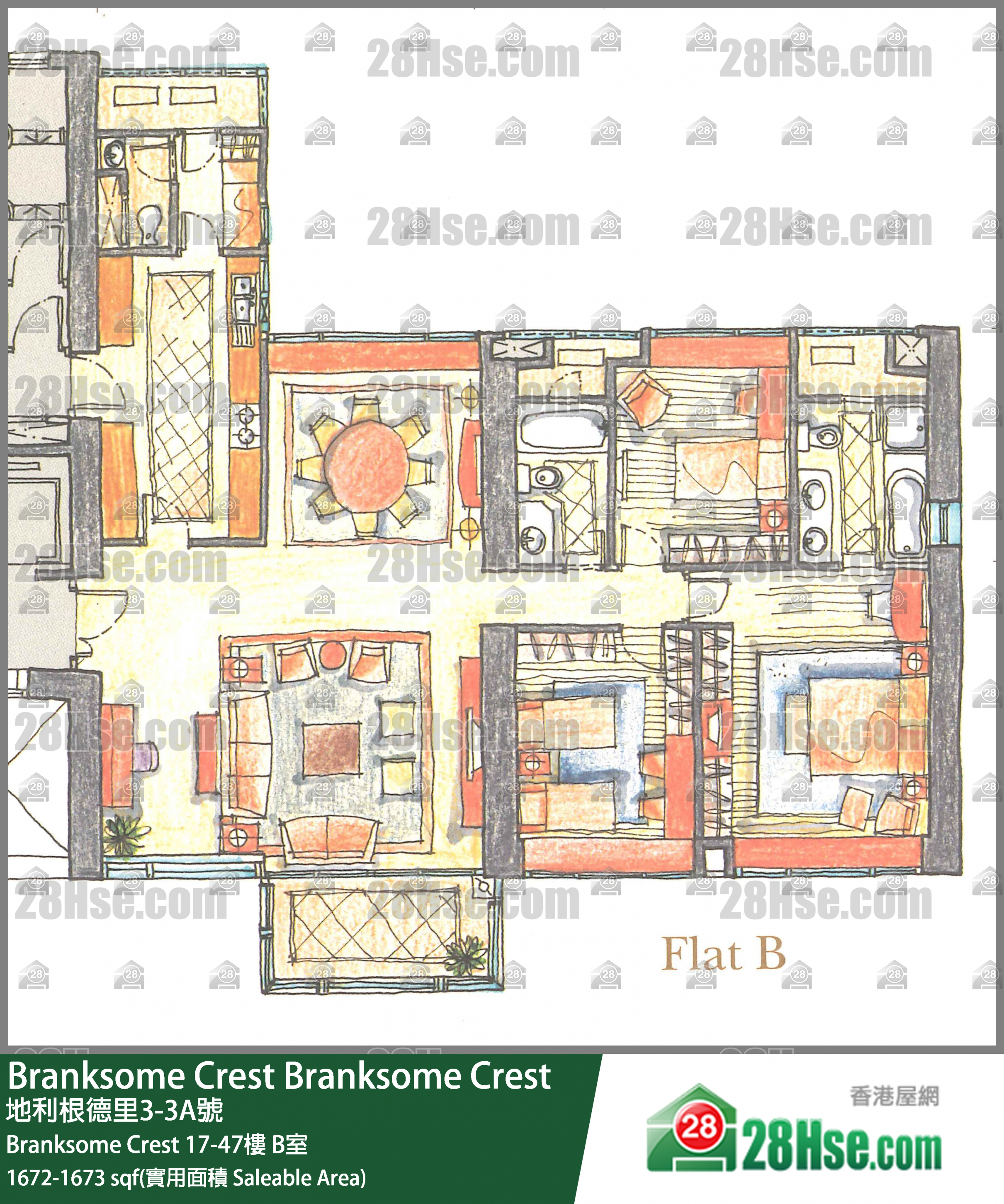 Branksome Crest Branksome Crest47樓 B室 平面圖
