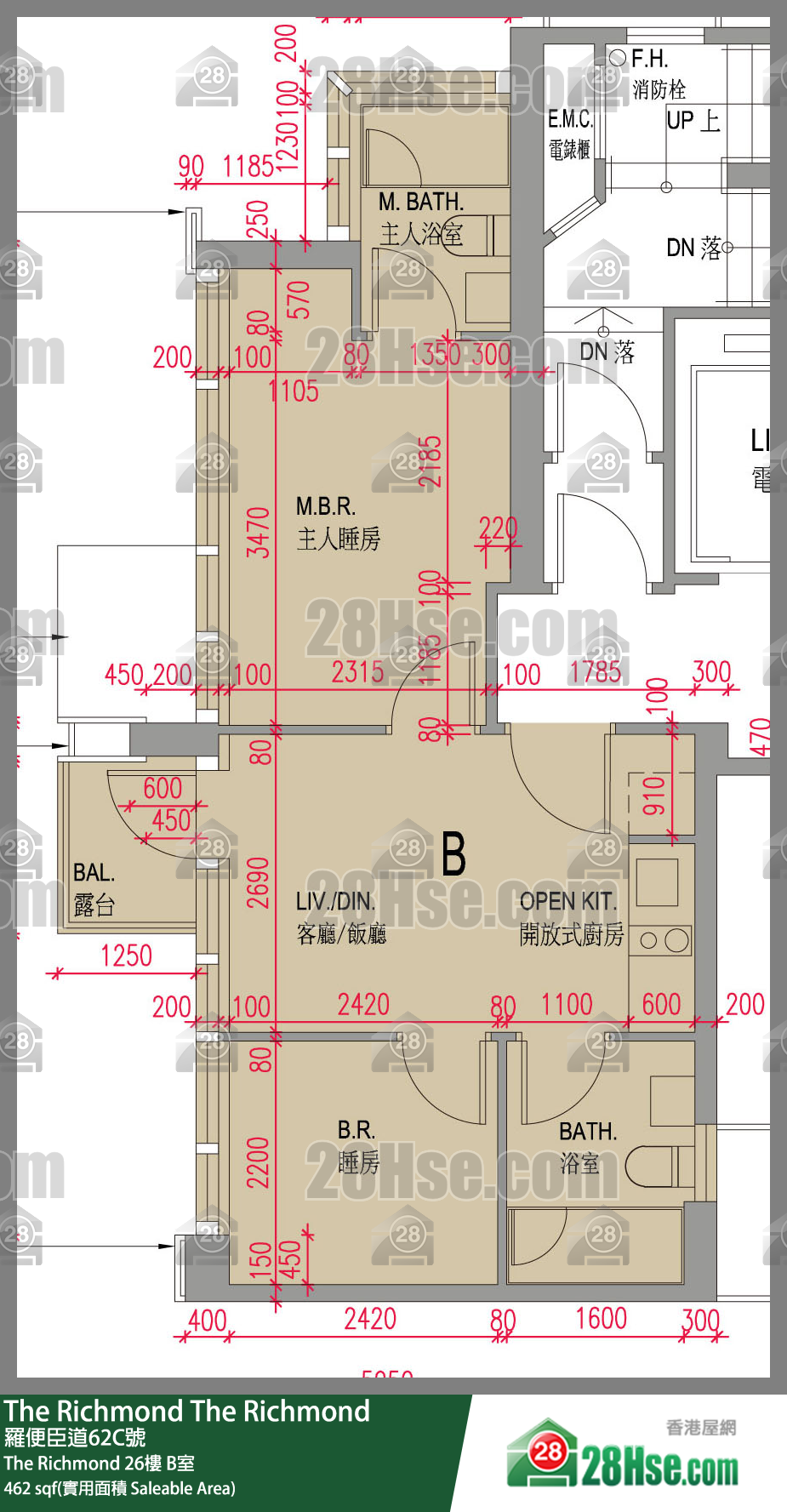 The Richmond The Richmond 26楼 B室 平面图