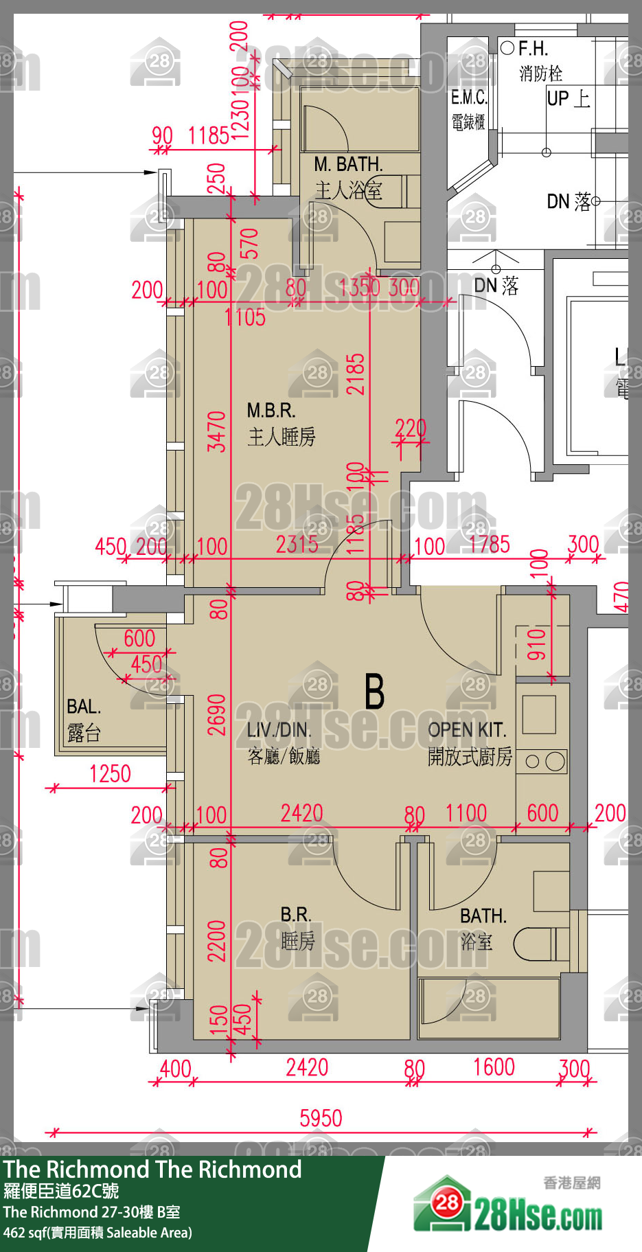 The Richmond The Richmond 27楼 B室 平面图