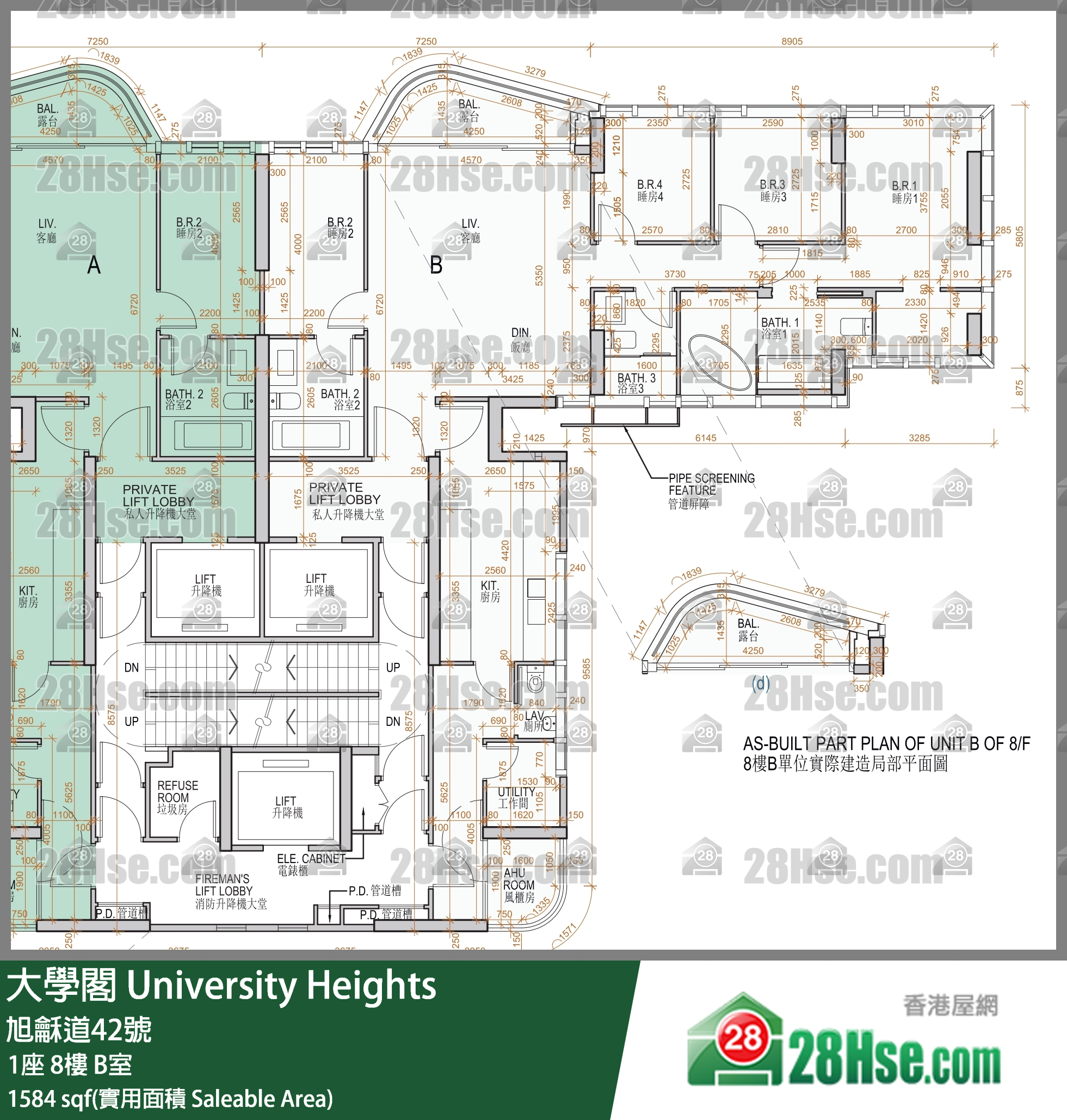 大學閣 1座 8樓 B室 平面圖