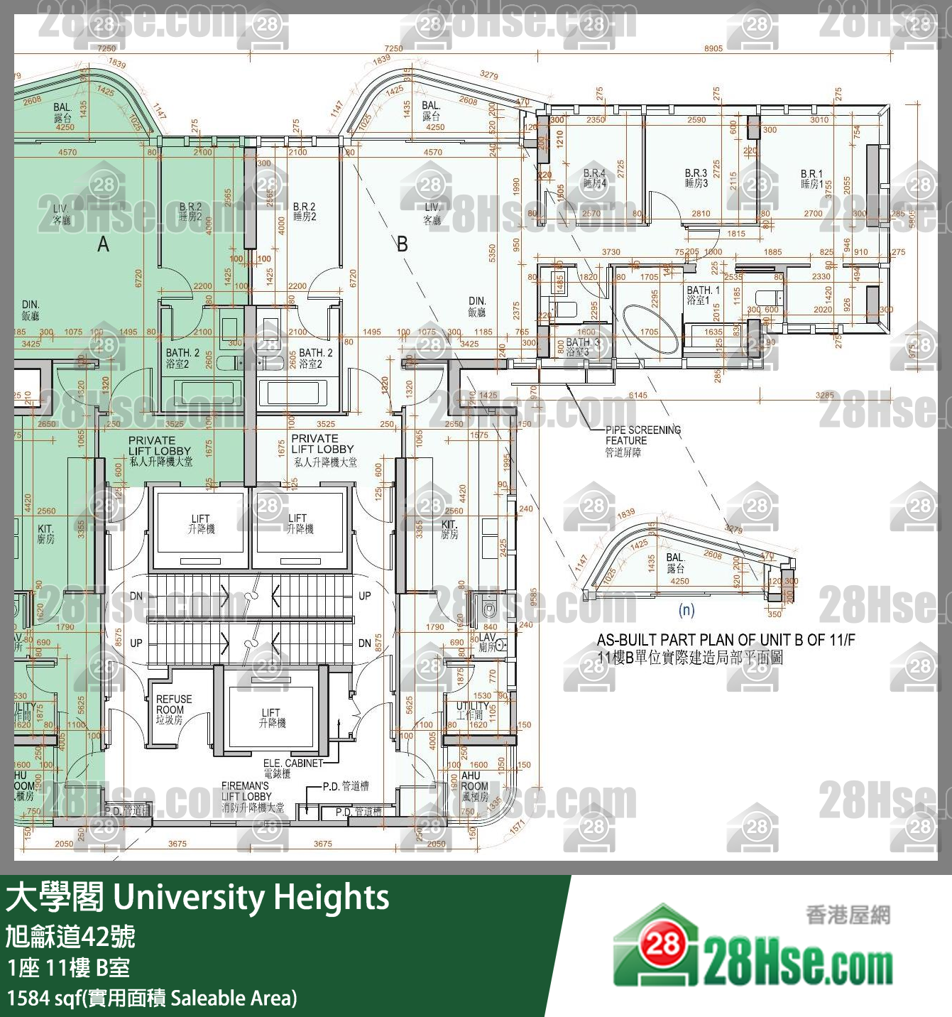 大學閣 1座 11樓 B室 平面圖