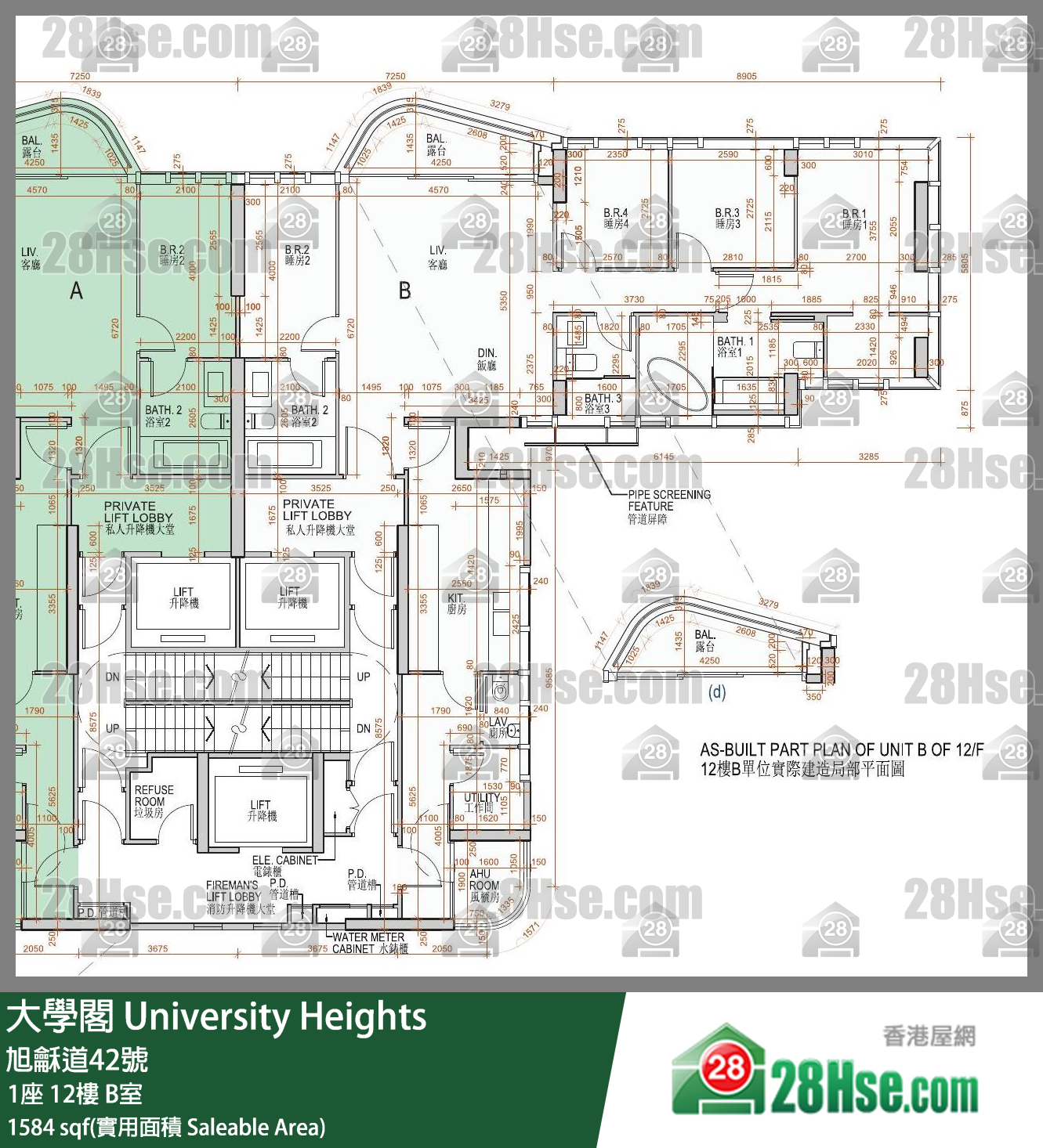 大學閣 1座 12樓 B室 平面圖