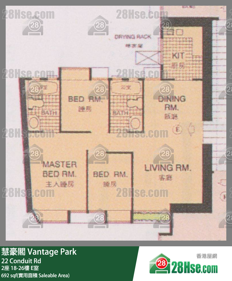 慧豪閣 2座 24樓 E室 平面圖