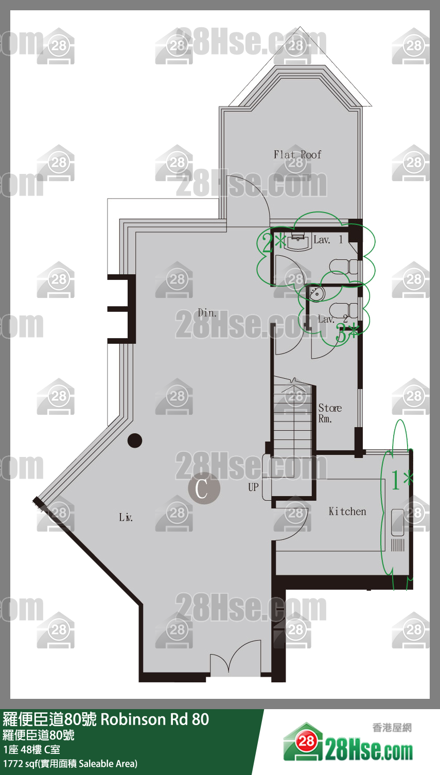 羅便臣道80號 1座 48樓 C室 平面圖