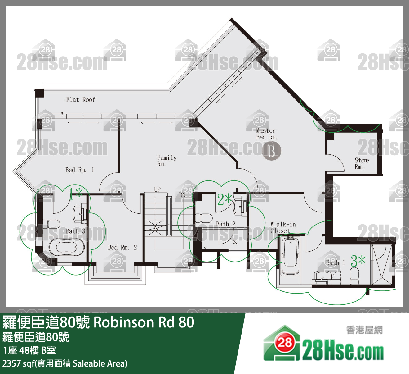 羅便臣道80號 1座 48樓 B室 平面圖