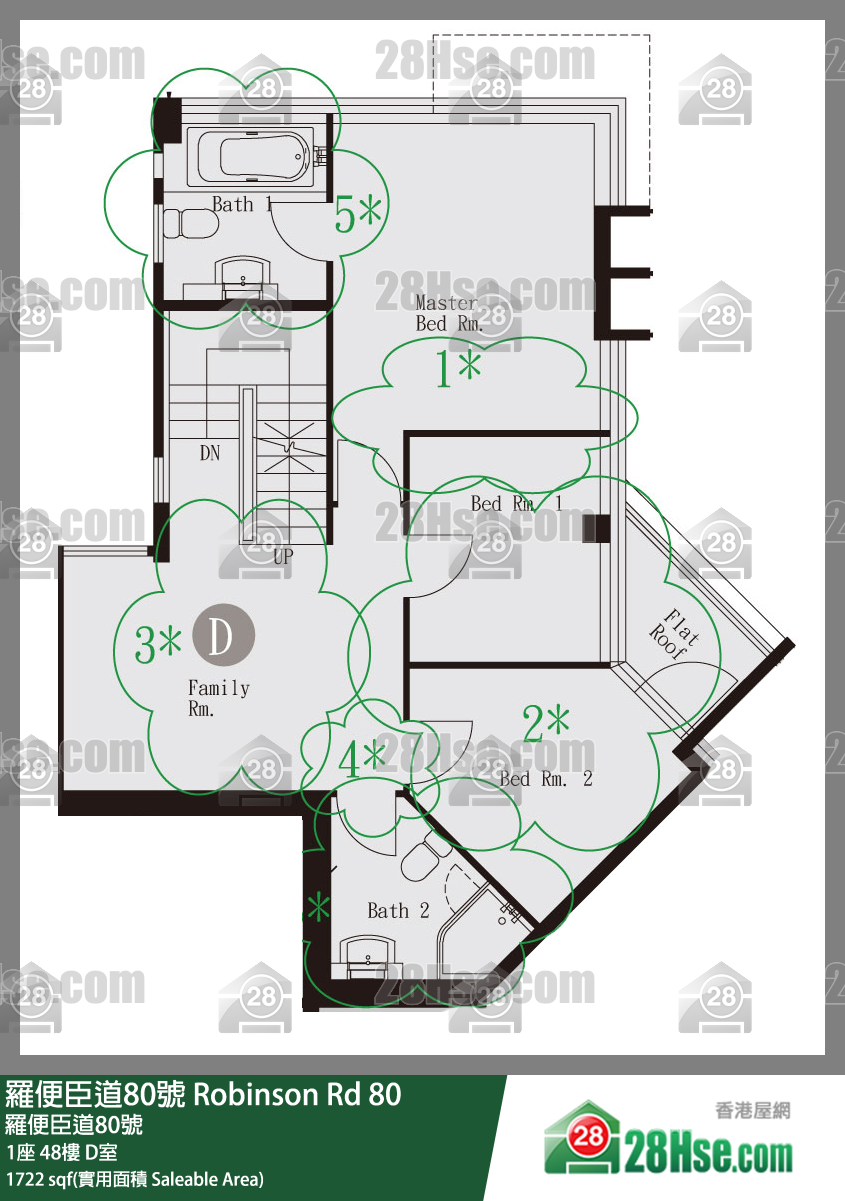 羅便臣道80號 1座 48樓 D室 平面圖