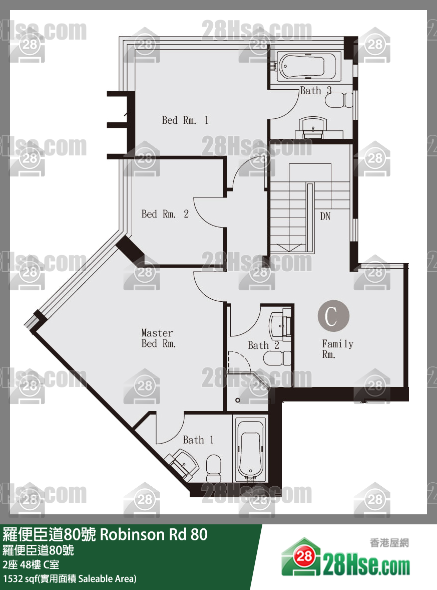 羅便臣道80號 2座48樓 C室 平面圖