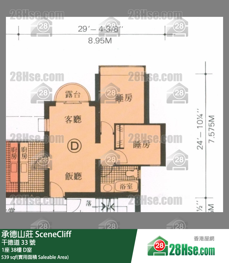 承德山庄 1座 38楼 D室 平面图