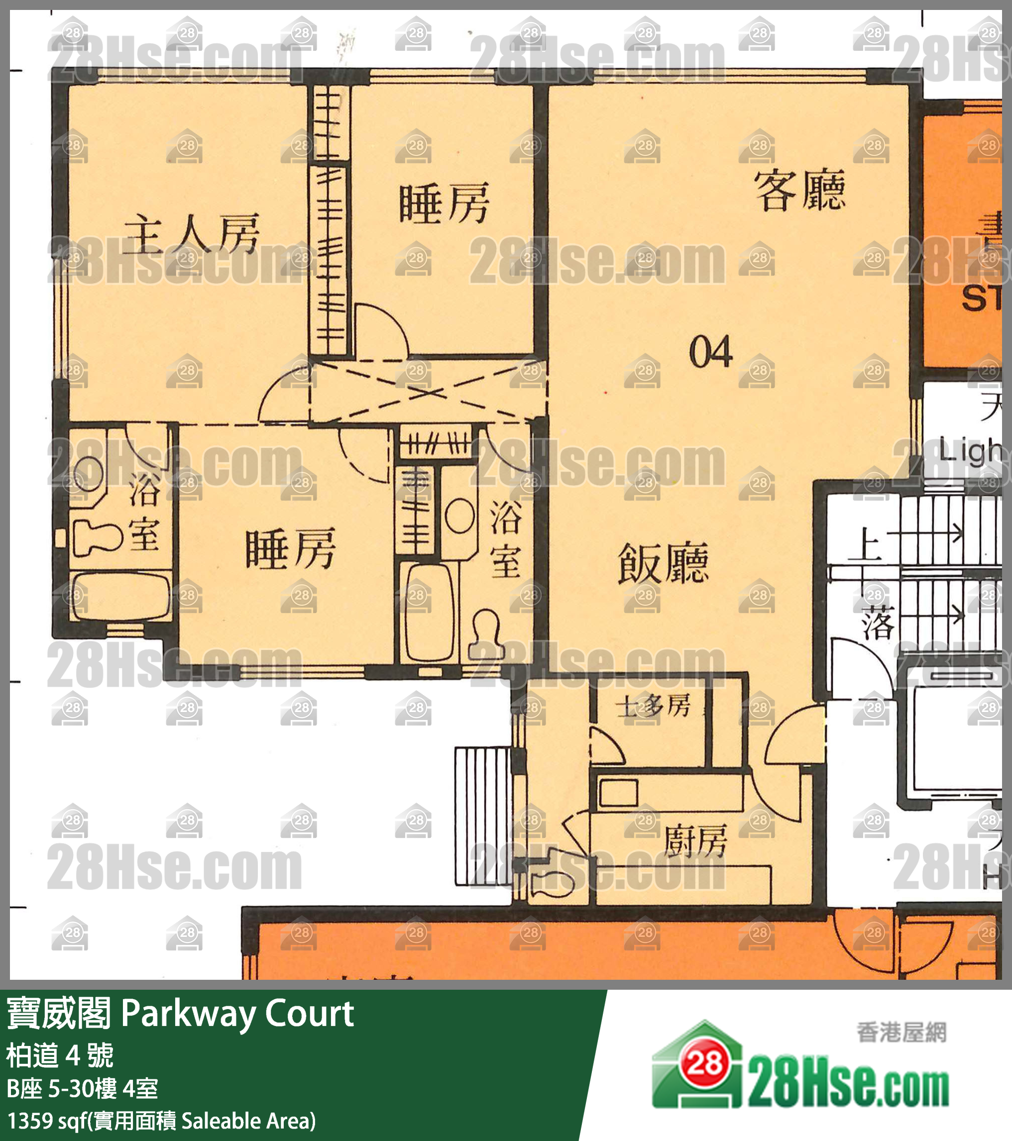 宝威阁 B座 22楼 4室 平面图