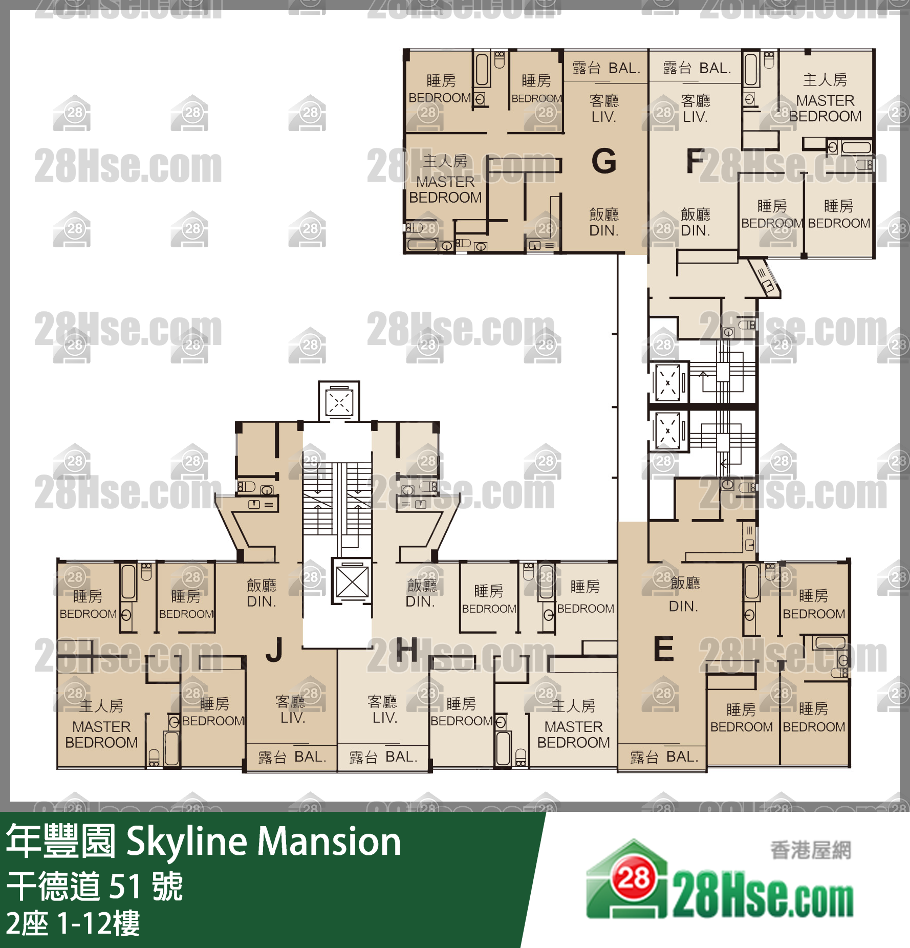 2座 1-12楼 平面图