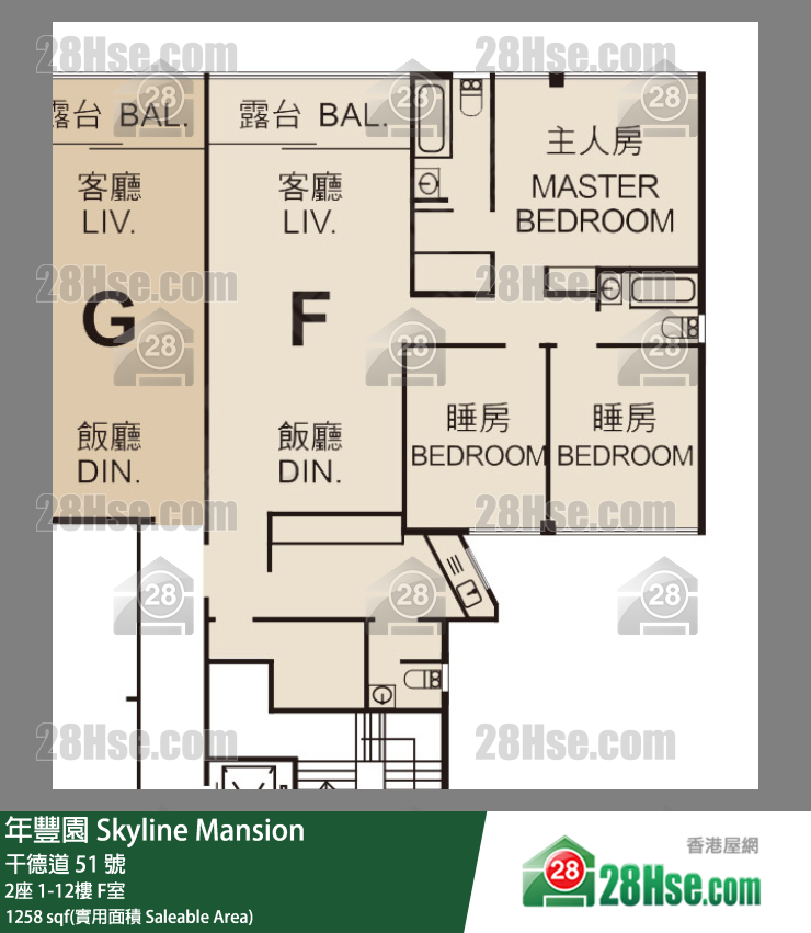 年豐園 2座12樓 F室 平面圖