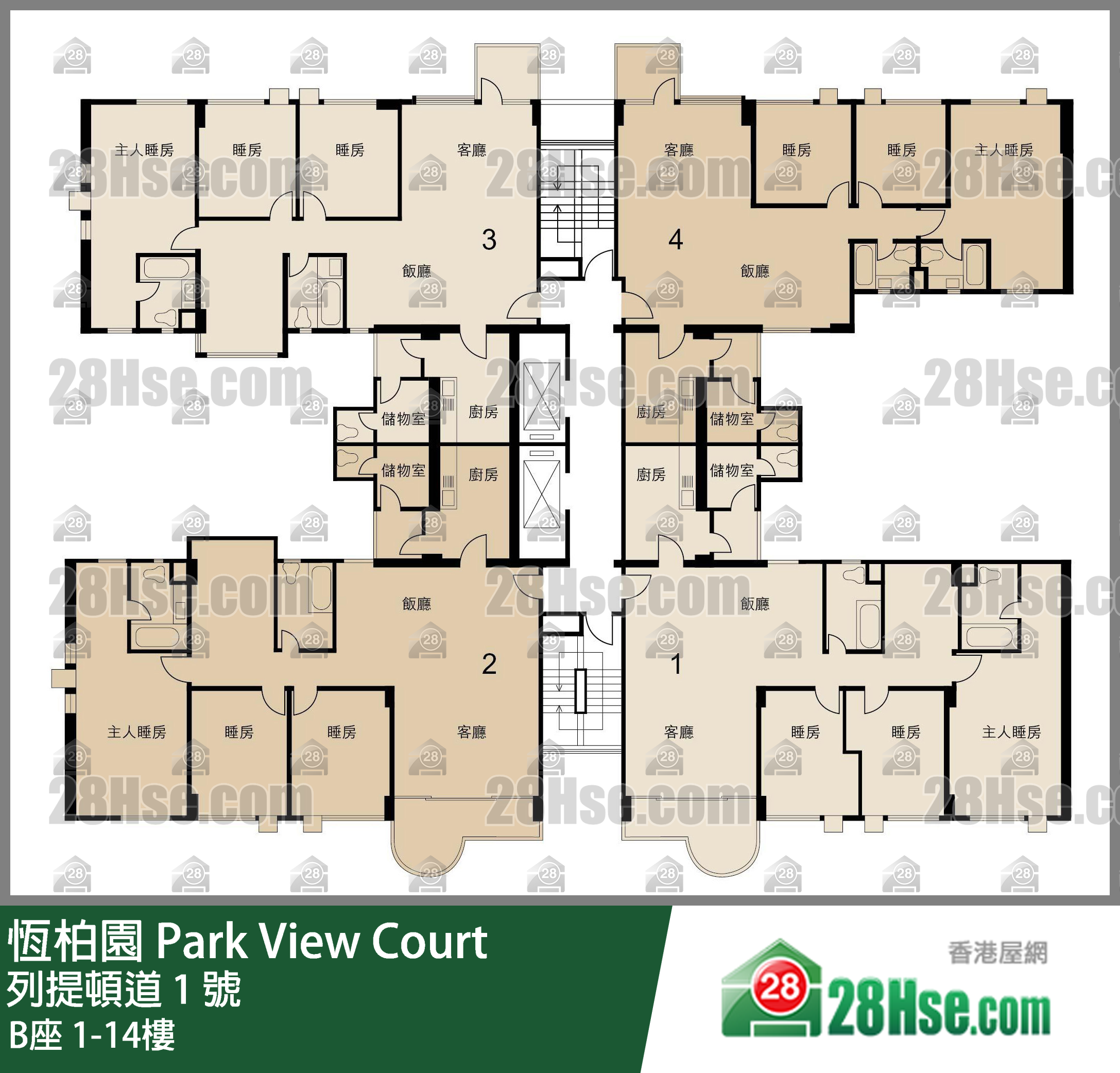 B座 1-14楼 平面图