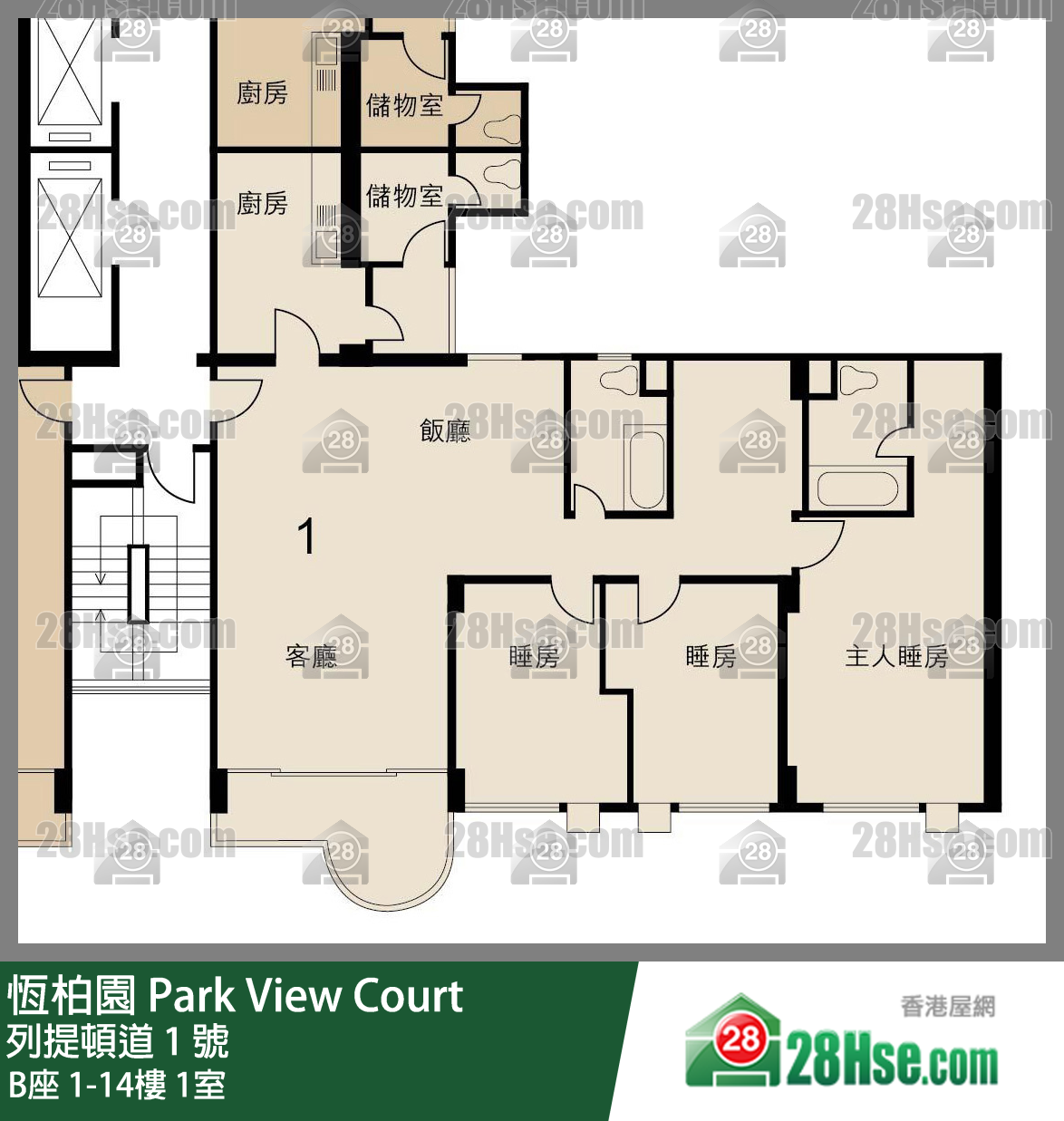 恒柏园 B座10楼 1室 平面图