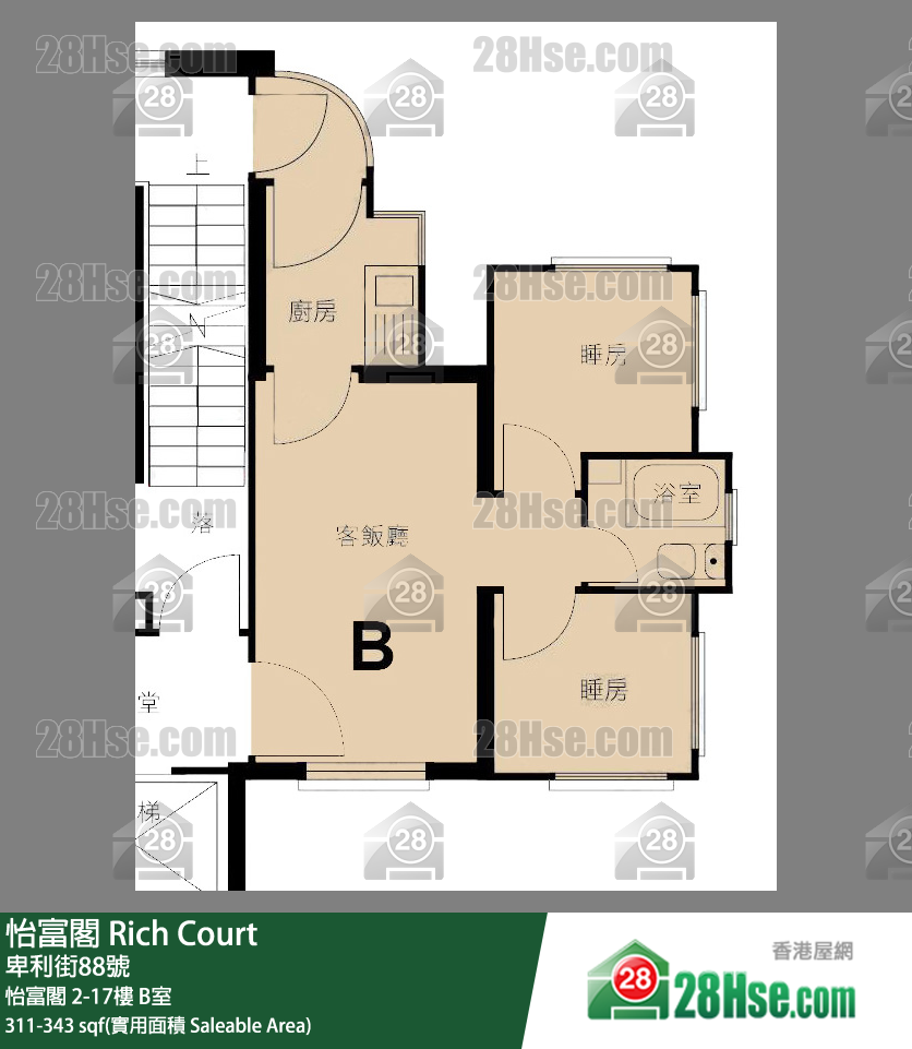 怡富閣 怡富閣14樓 B室 平面圖
