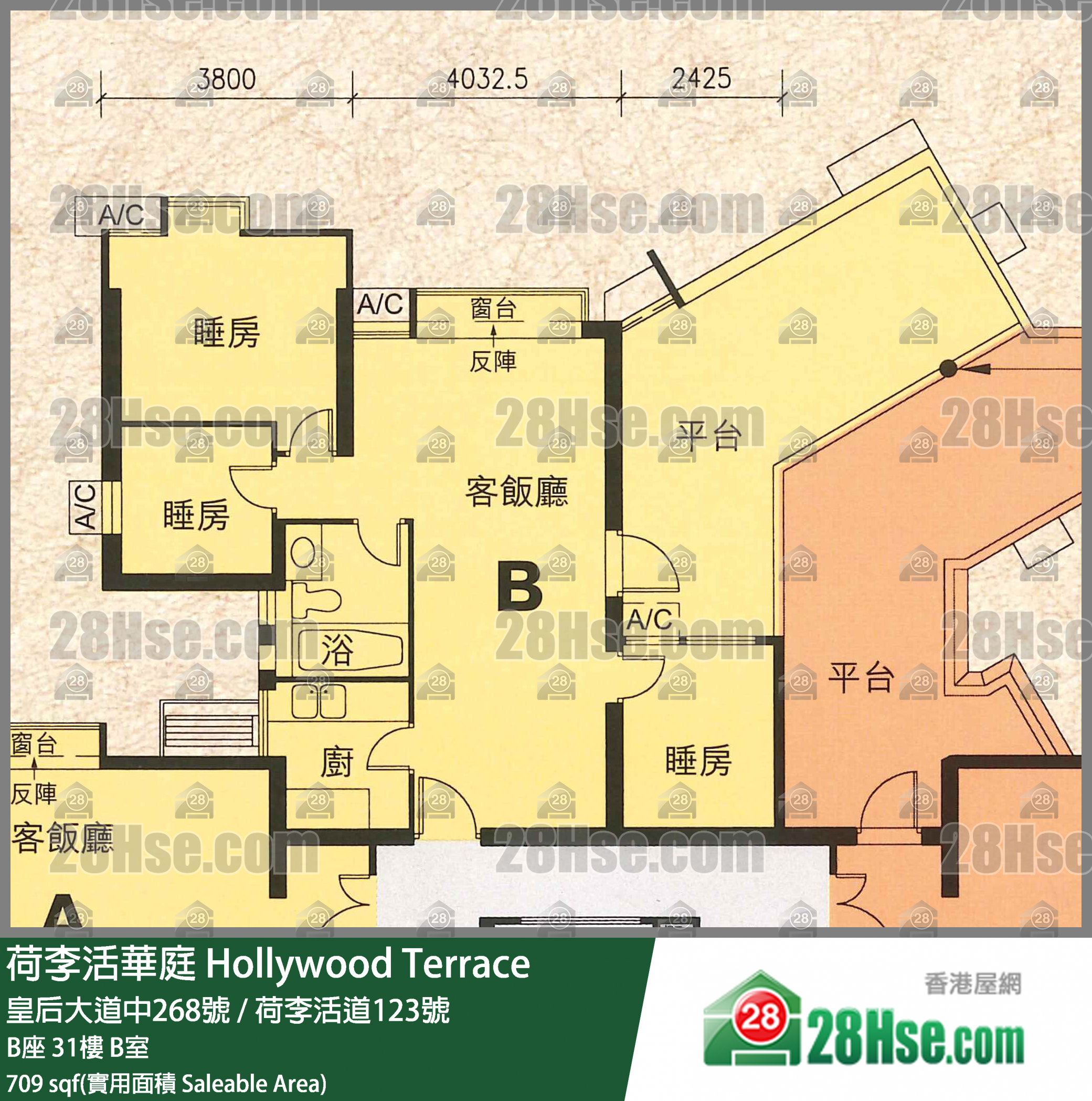 荷李活華庭 B座31樓 B室 平面圖