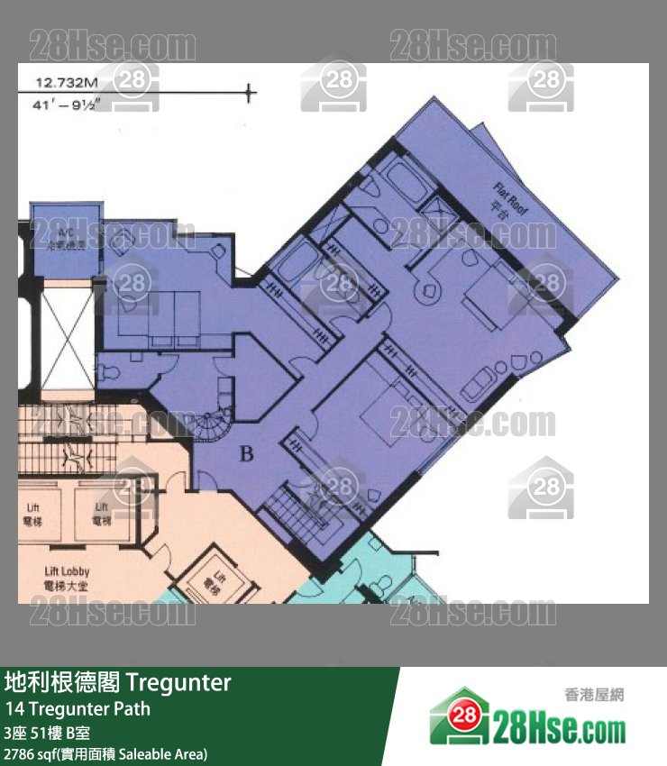 地利根德閣 3座51樓 B室 平面圖