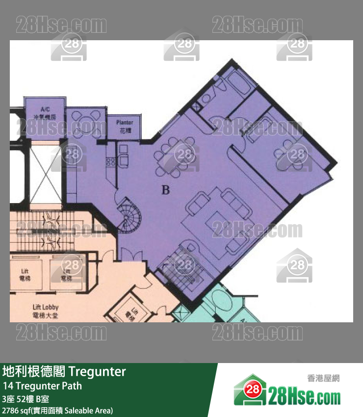 地利根德閣 3座52樓 B室 平面圖