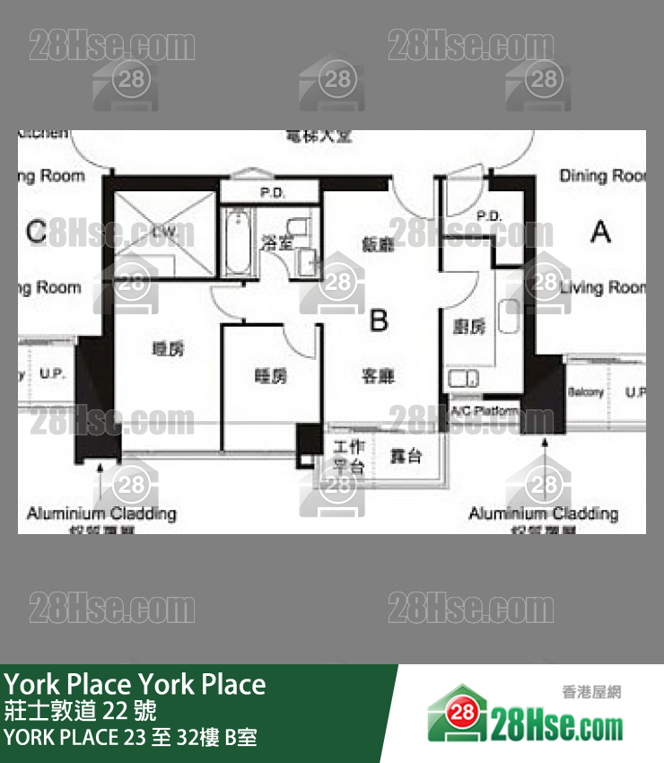 York Place YORK PLACE29楼 B室 平面图
