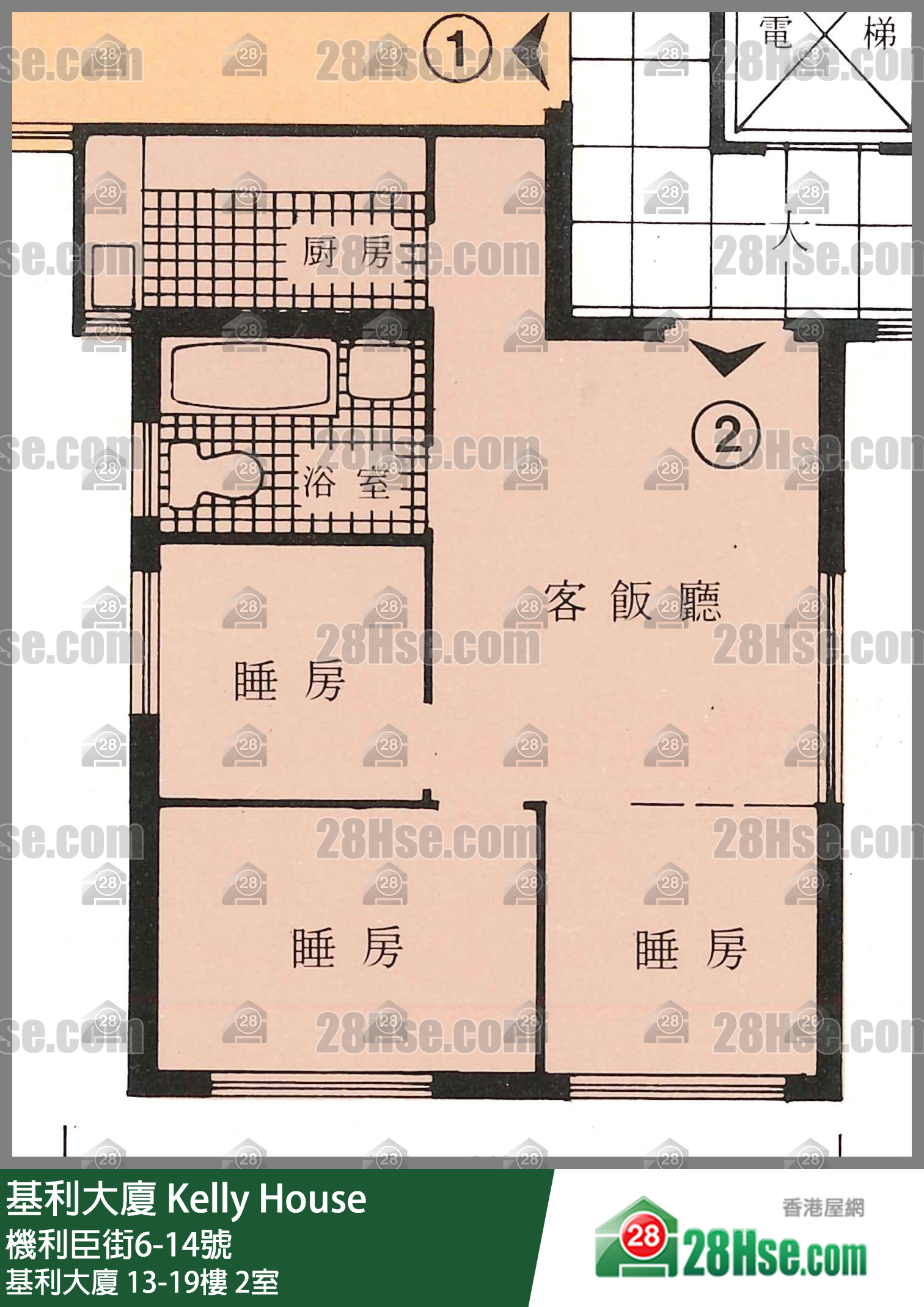 基利大厦 基利大厦14楼 2室 平面图