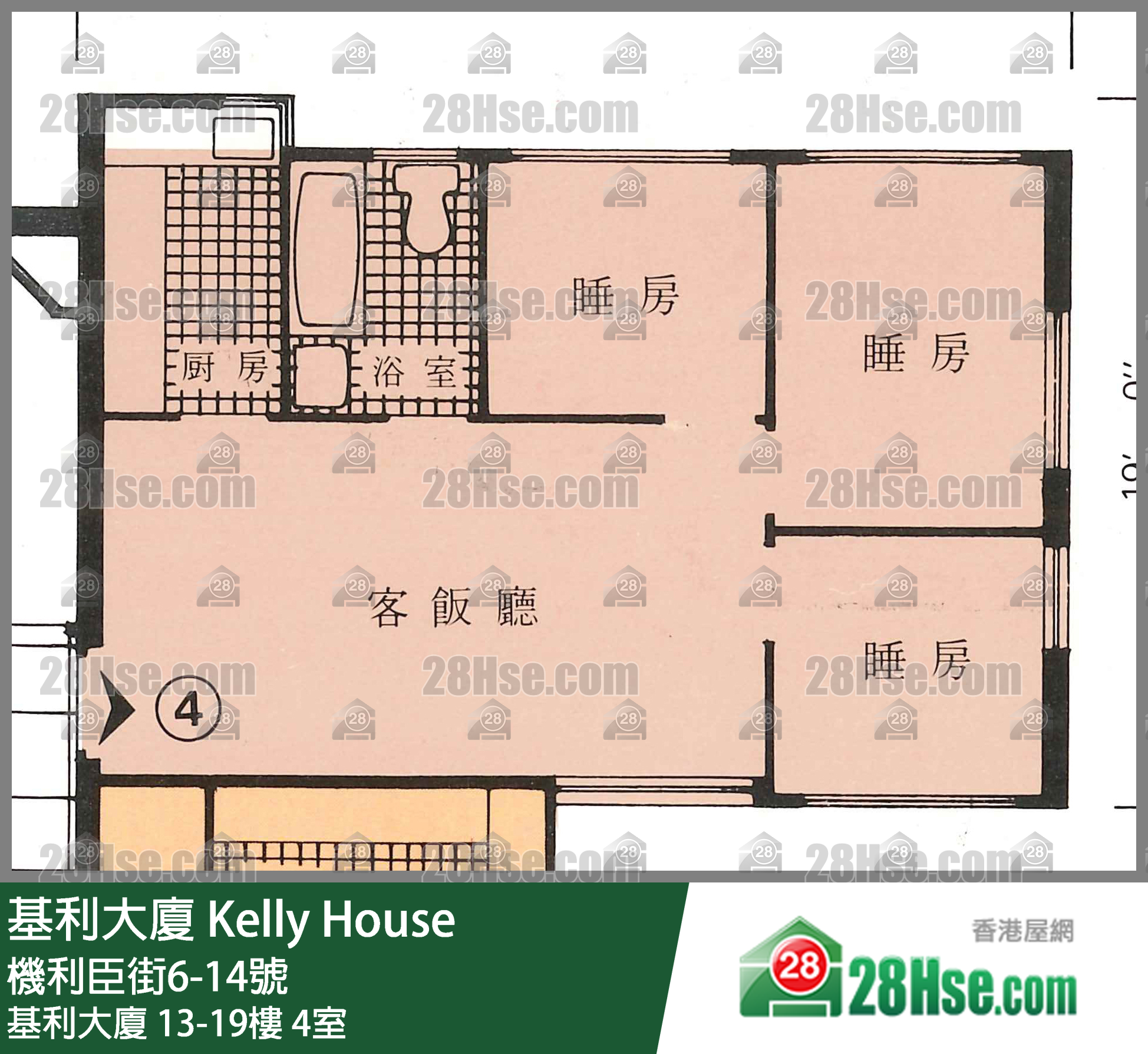 基利大厦 基利大厦16楼 4室 平面图