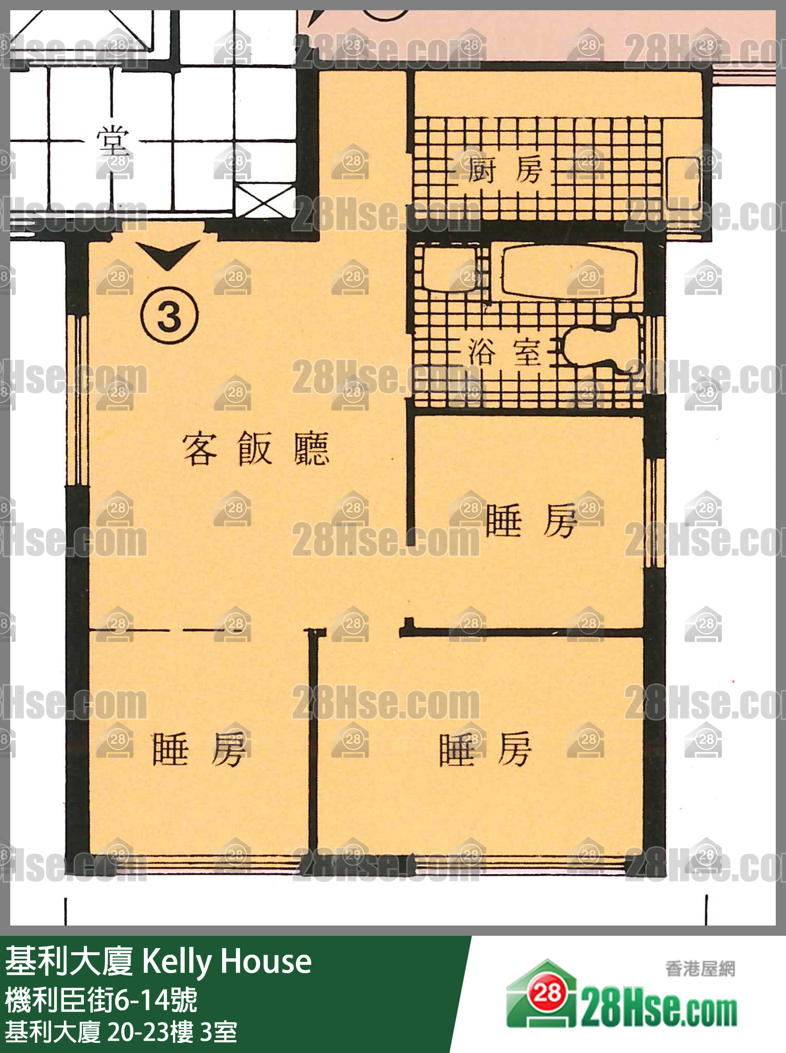 基利大厦 基利大厦22楼 3室 平面图