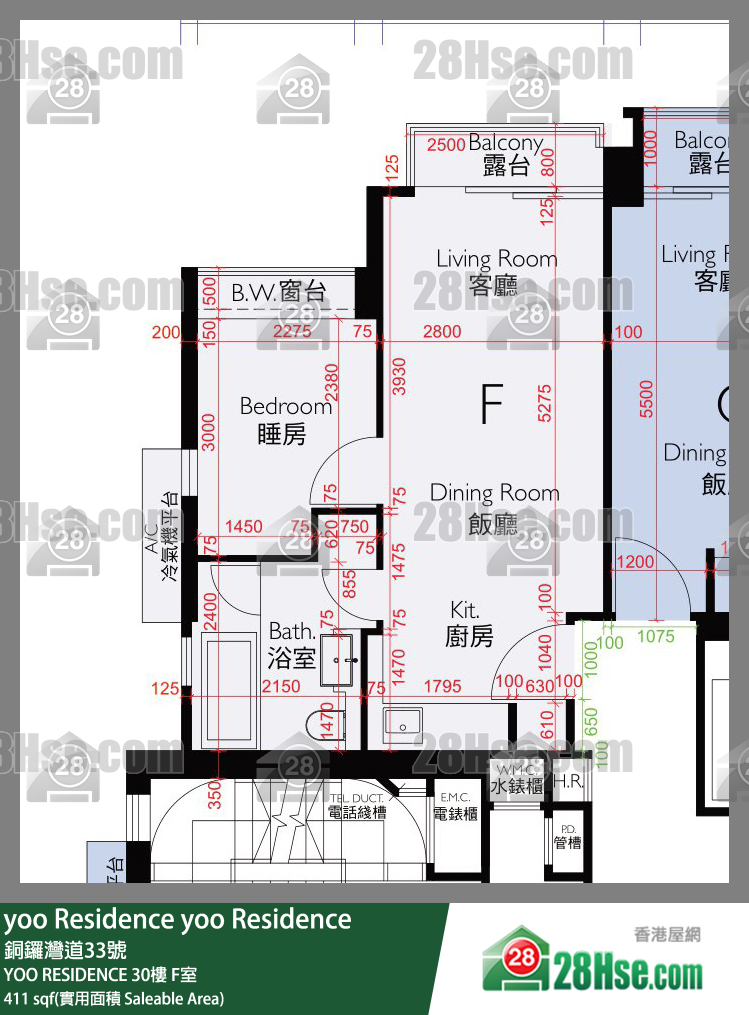 yoo Residences YOO RESIDENCE30楼 F室 平面图