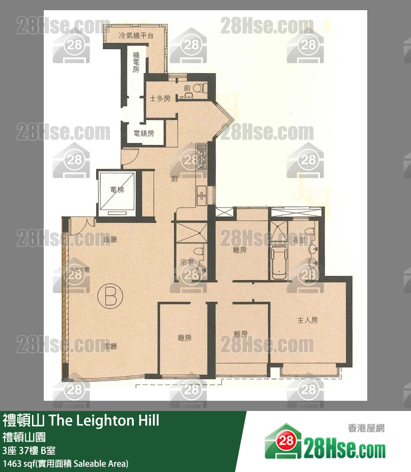 禮頓山 3座37樓 B室 平面圖