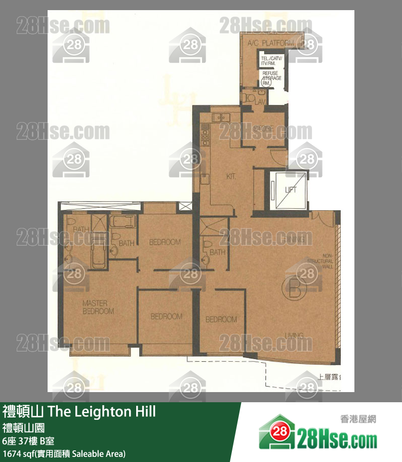 禮頓山 6座37樓 B室 平面圖