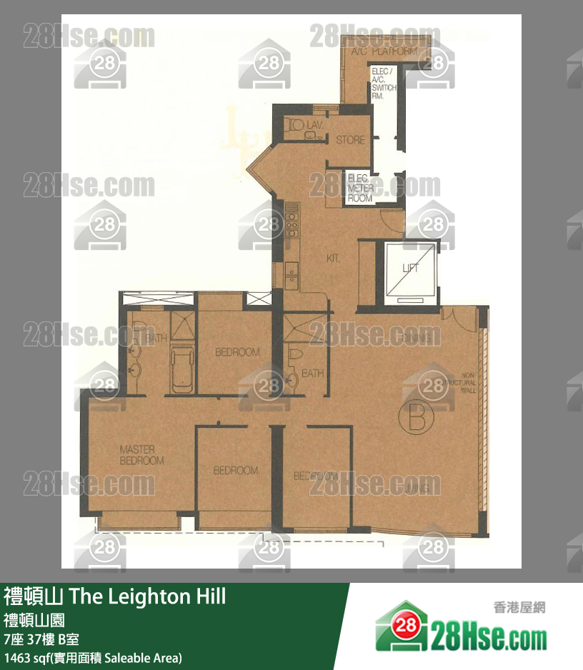 禮頓山 7座37樓 B室 平面圖