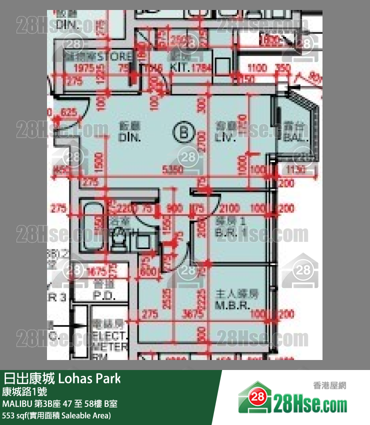 MALIBU 第3B座 52楼 B室 平面图