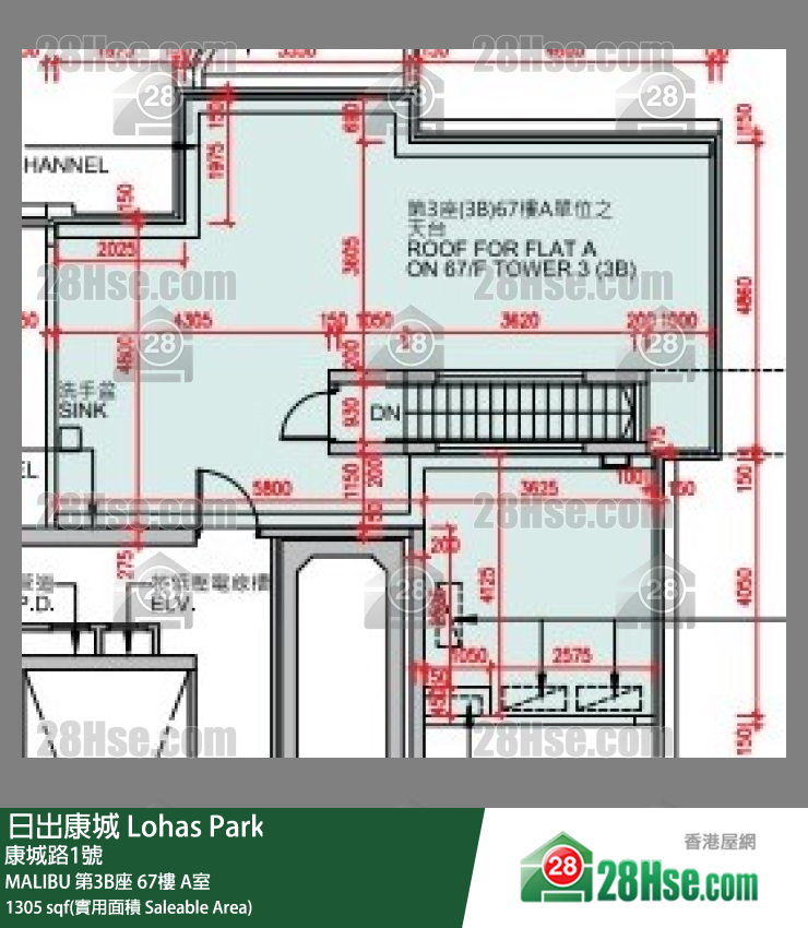 MALIBU MALIBU 第3B座 67楼 A室 平面图