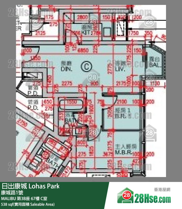 MALIBU MALIBU 第3B座 67楼 C室 平面图