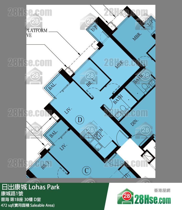 晉海 第1B座30樓 D室 平面圖