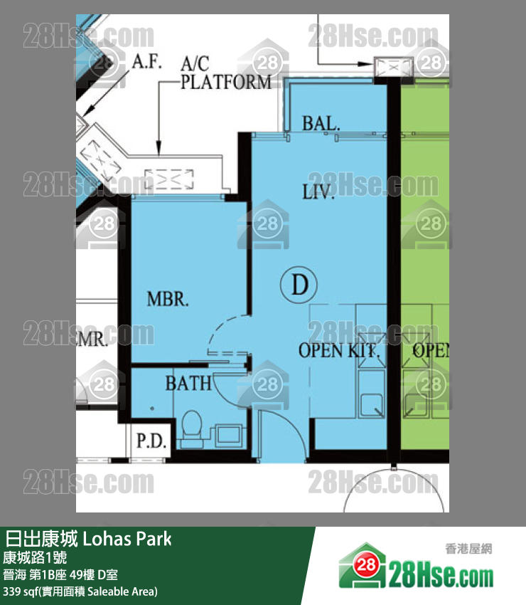 晉海 第1B座49樓 D室 平面圖